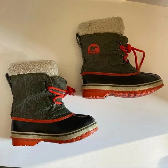 Sorel Toddler Yoot Pac Boot Dark Green and Orange Size 10. - Picture 5 of 9